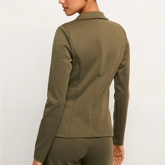 Ichi Mossy Green Supple Cinched Jersey Stretch Single Breast Blazer Medium - Picture 3 of 11